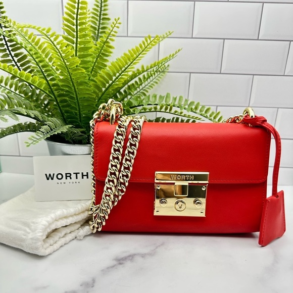 Worth Handbags - WORTH Snapper Red Leather Nadine Bag With Gold-tone Hardware Like New Condition